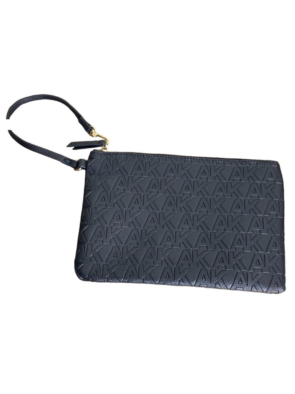 ANNE KLEIN Black Wristlet Zipper Wallet Purse Clutch Logo Monogram Pouch